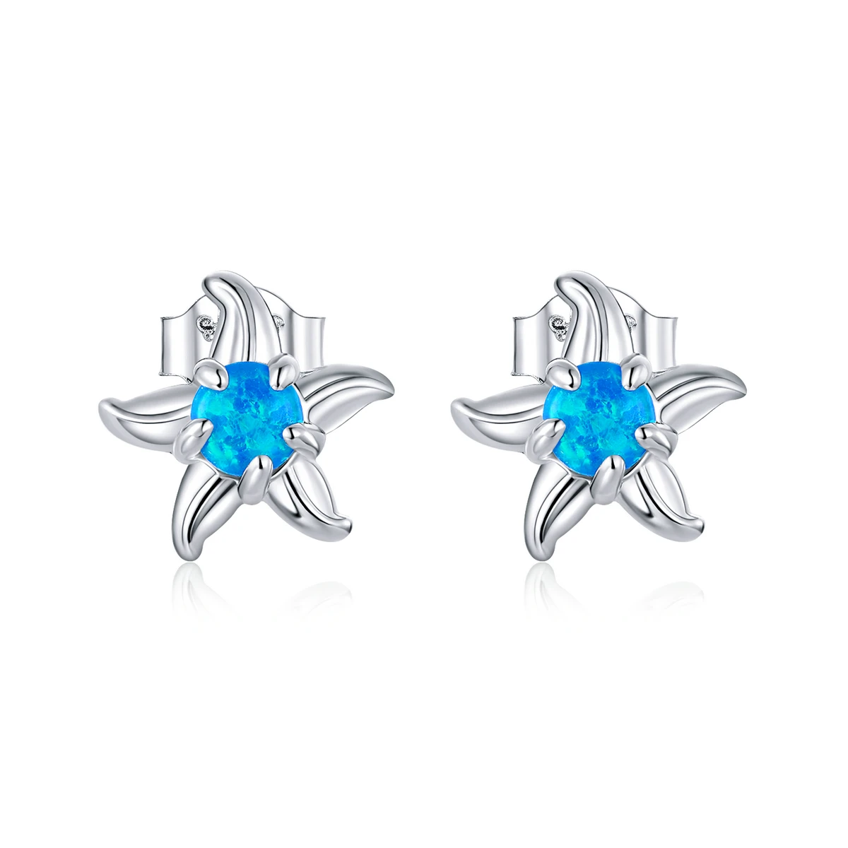 

SCE886 Blue Opal Starfish Stud Earrings for Women 925 Sterling Silver Girl Jewelry