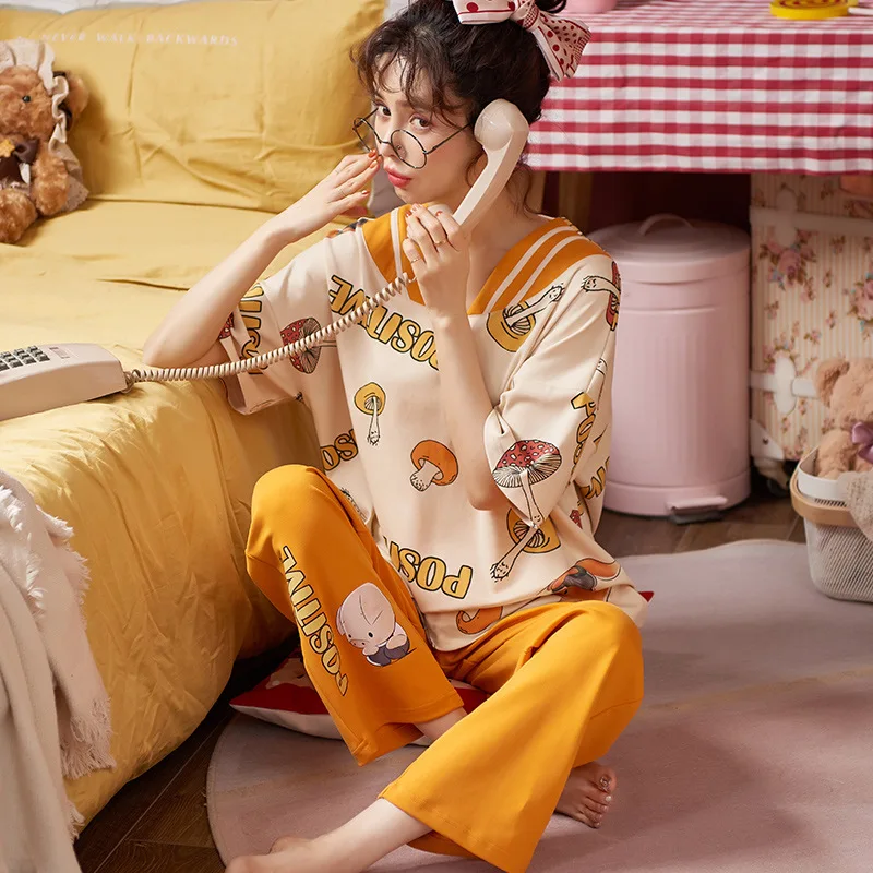 

Wholesale Pyjamas Piyama Cewek Daster Korea Baju Tidur Wanita Cotton Pajama Set Cute Sleep Wear Night Suit Women'S Sleepwear