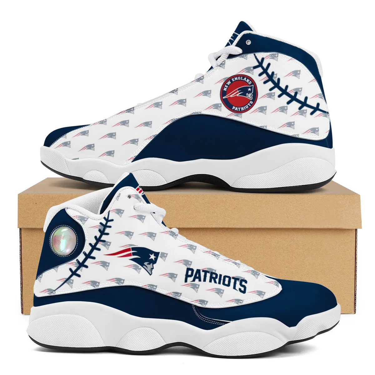 

Wholesale NFL Patriots Custom Name Print Logo Design Sport Fashion Sport Sneakers Unisex Breathable Football Team Casual Shoes
