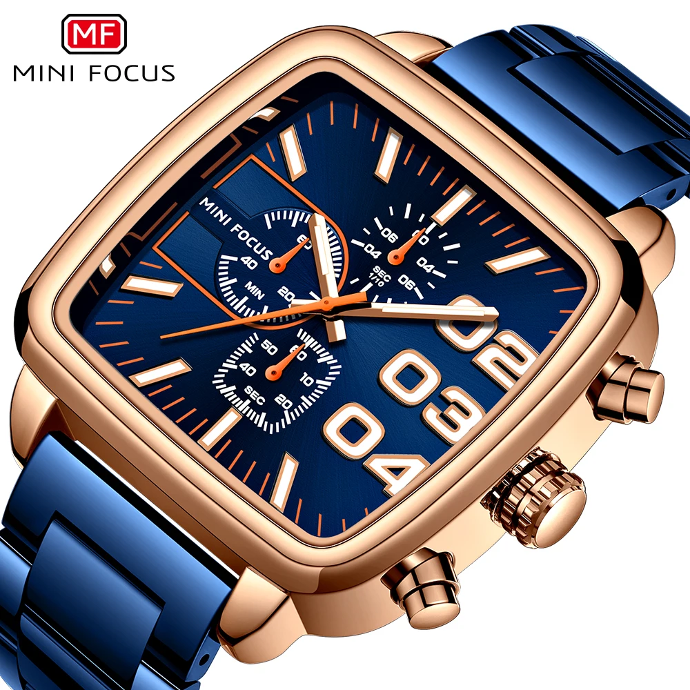 

MINI FOCUS 0314 G Boys Stainless Steel Watches Multifunction Luminous Chronograph Men Hand Watch Square Face Wholesale China