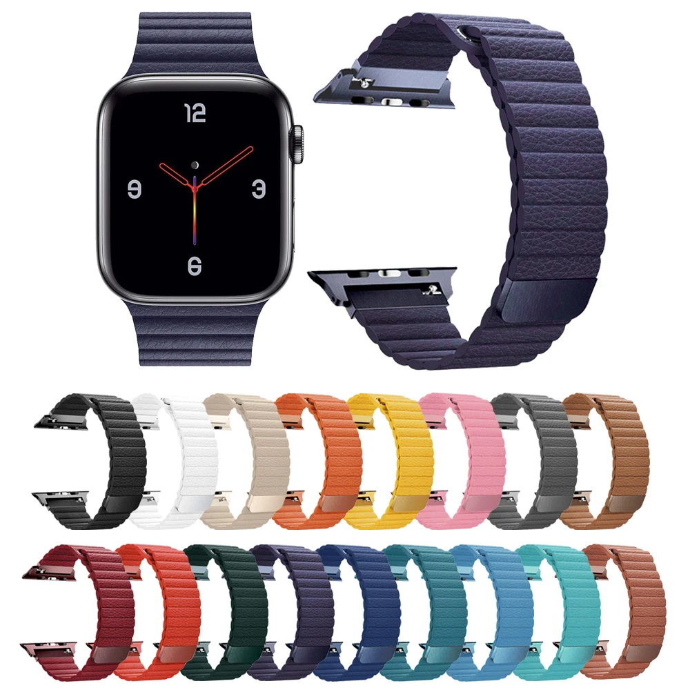 

ShanHai For Apple Watch Band 42mm/44mm Leather Loop - Adjustable Magnetic Replacement Wristband Strap for iWatch Series 5/4/3, Multi-color optional or customized