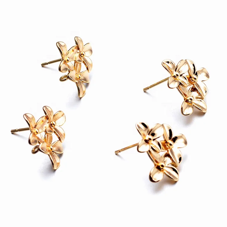 

18K Gold Plated Brass Flower Ear Studs with Loop Ear Pins Stud Earring Posts Findings for DIY Earring Jewelry Making Components