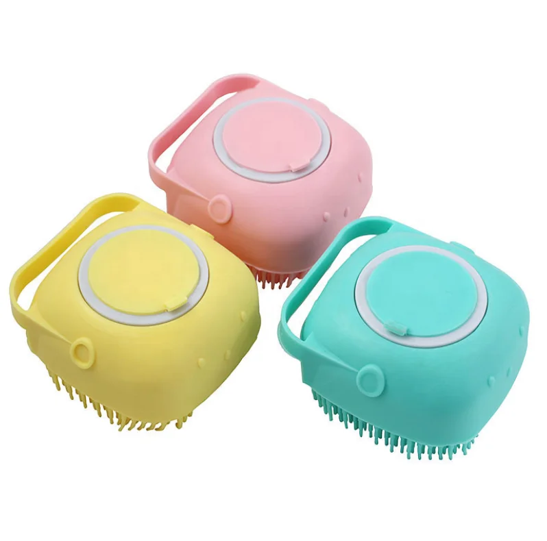 

Soft Silicone Shower Brush Head Body Wash Bath Brush for Baby Massage Square Silicone Bath Brush, Pink,yellow,green