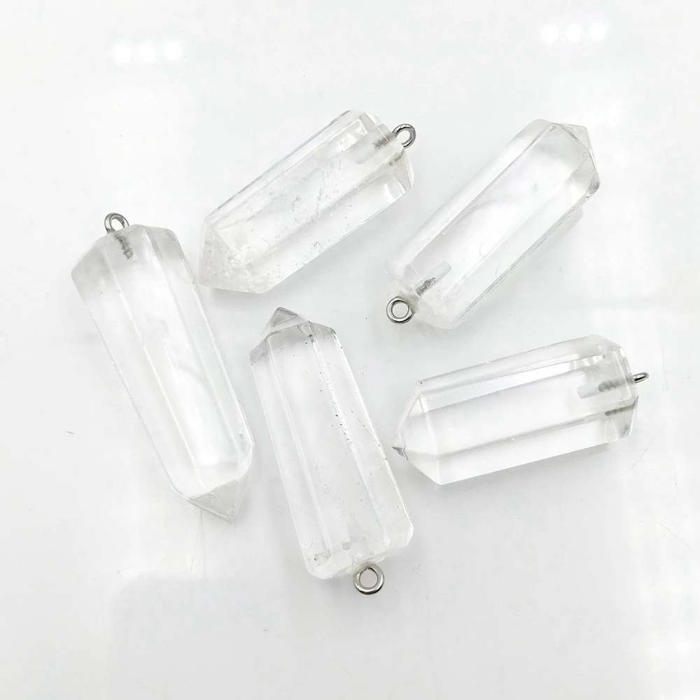 

Natural Hexagon Bar Gemstone Crystal Pendant Healing White Crystal Point Quartz Pendants Jewelry Woman Girl Necklace, Multi