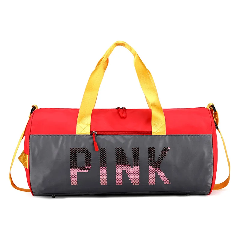 

New Wholesale Women Fahion Tote Gym Sports Bag Waterproof Pink Duffle Bags Travel Bag