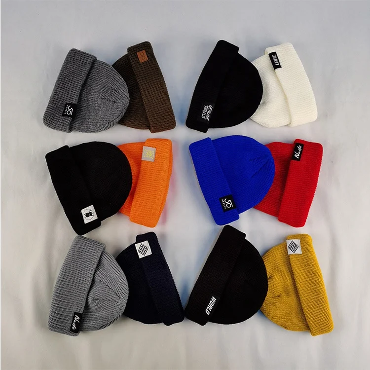 
Wholesale Hot Sale Custom Logo Label Mens Fisherman Fitted Beanie Knit Hat Toques 