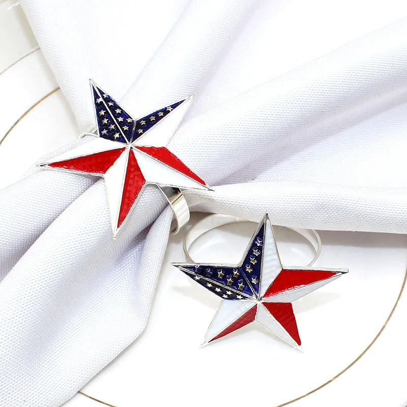 

Patriotic Napkin Rings National Flag Star Buckle Holder for Independence Day 4th of July Veterans Day HWH54