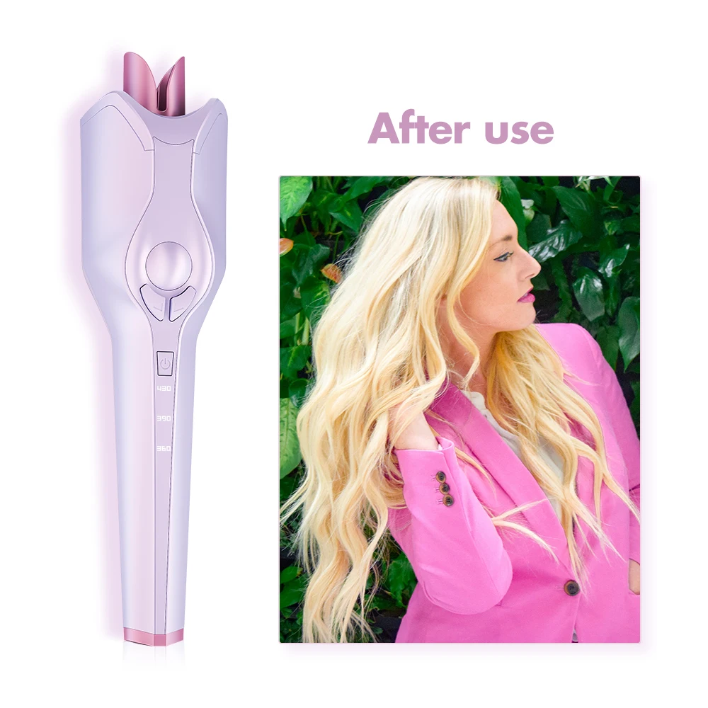 

Safety professional auto rotating hair curler smart hair curlers rollers, Pink