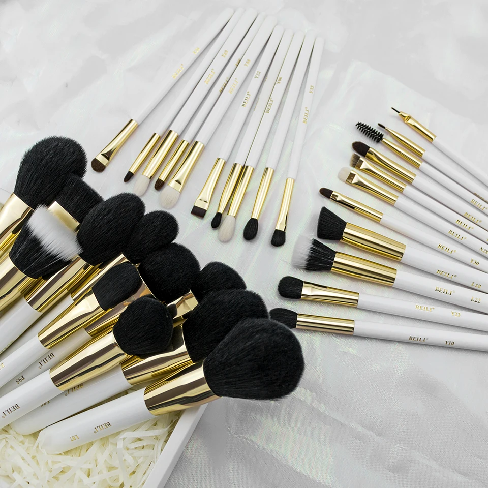 

BEILI white wooden handle cosmetic tool sets foundation eye brushes XGF Goat hair makeup brush set make up brushes 32pcs