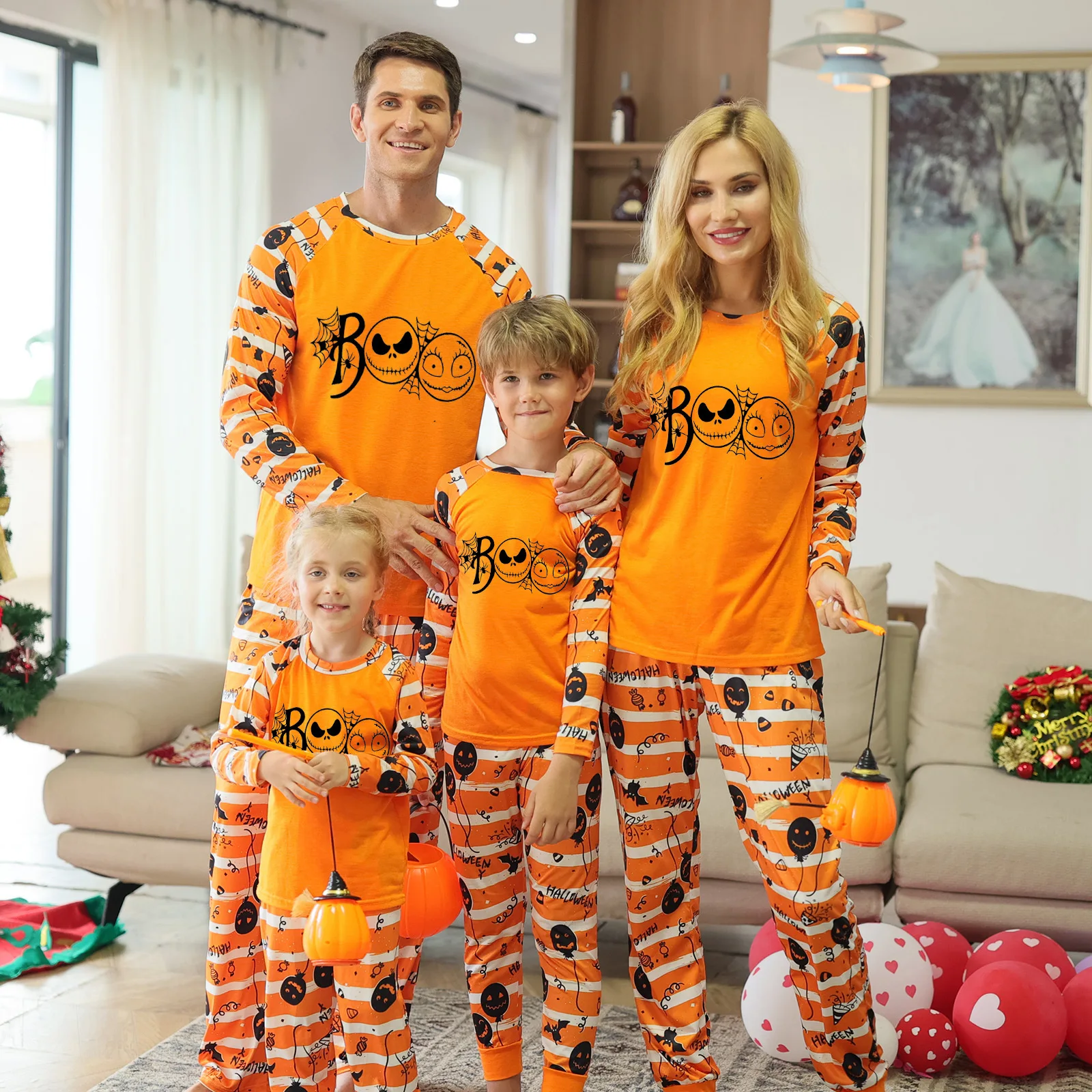 

2021 New Family Matching Casual Pajama Kids Sleepwear Tartan Plaid Halloween Christmas Matching Family Pajamas, Customized color