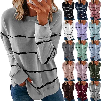 

2020 New Autumn Tops 5XL Large Size Women Tie Dye Stripe T Shirt Casual Long Sleeve Oversized Loose Tee Shirt Fashion Ladies Top