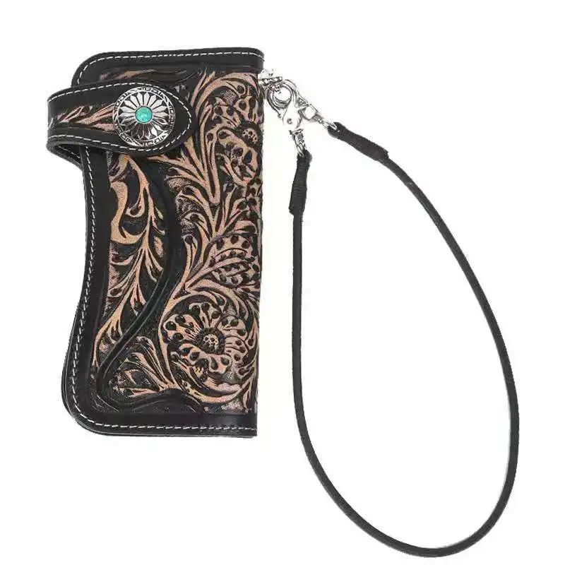 

2022 new arrival popular carved purse multiple card slots credit card holder handmade genuine leather wallet for women