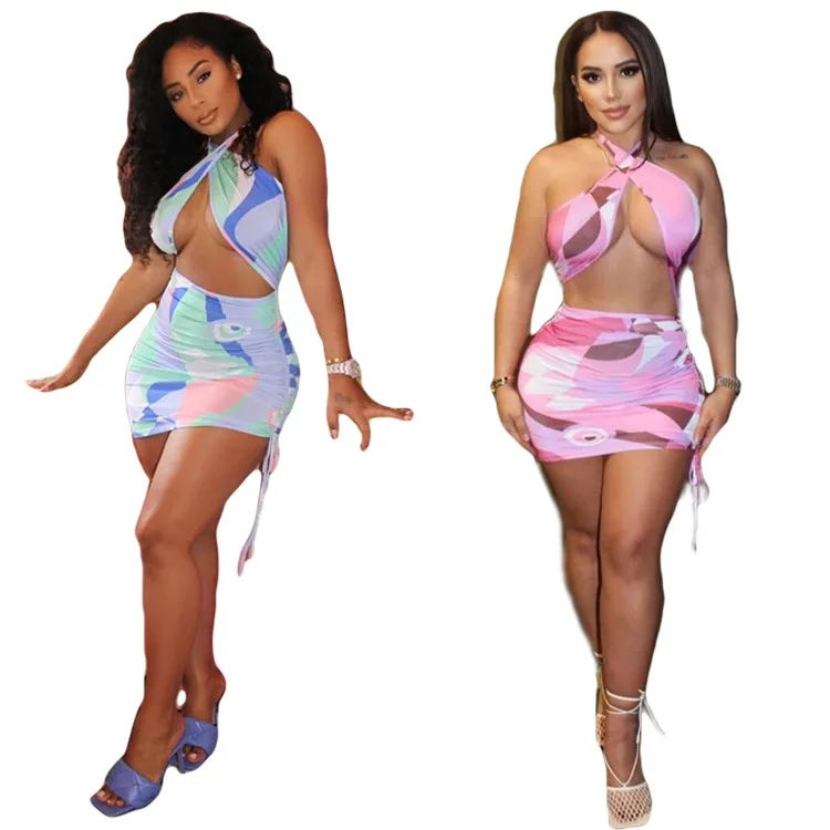 

MD-20030537 2021 New Summer Stacked Skirt And Top Sets Sexy Sleeveless Dresses Two Piece Skirt Set 2 Piece Skirt Set, Pink,yellow,red,light green
