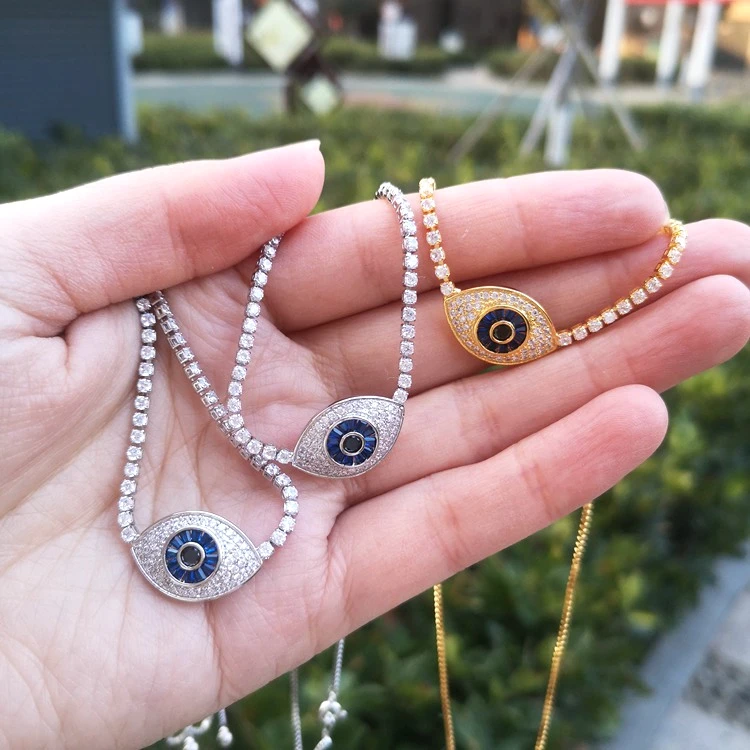 

jialin jewelry Turkish Blue Eyes cz Necklace Creative Fashion Influx Shining Full Zircon Clavicle Chain Demon Eye Necklace