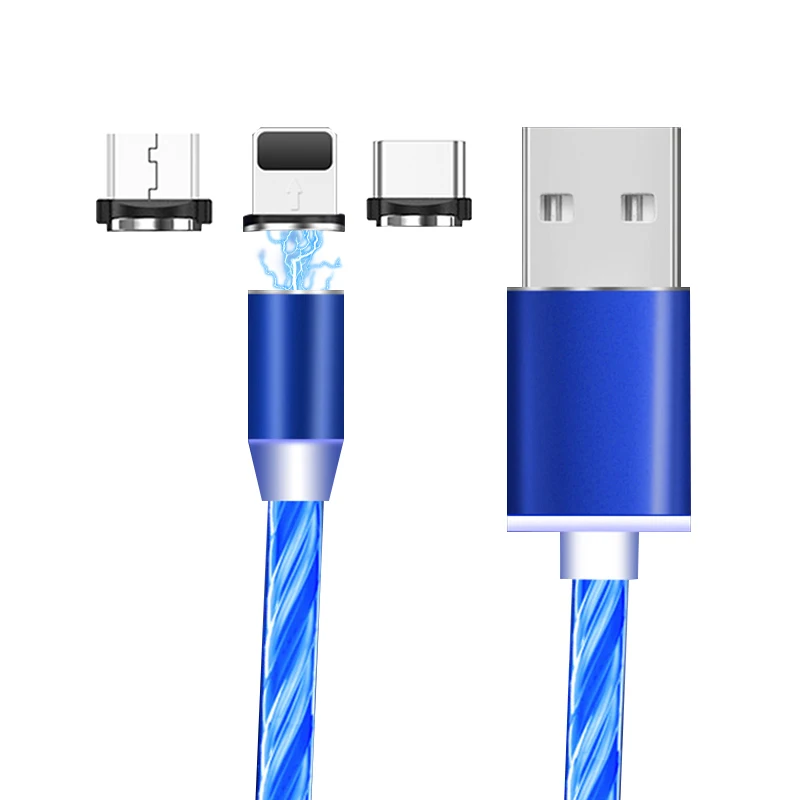 

Usb Data Cable Micro Usb Magnetic Type C Charging 1 Cable With 3 Magnetic Head Cable Data, Red, green, blue, colorful