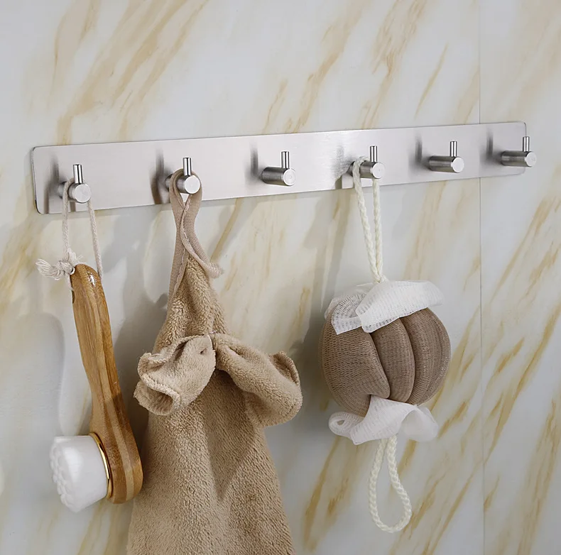 

Stainless Steel Heavy Duty Coat Hanging Shelf Robe Towel Hanger Rack 6 Hook