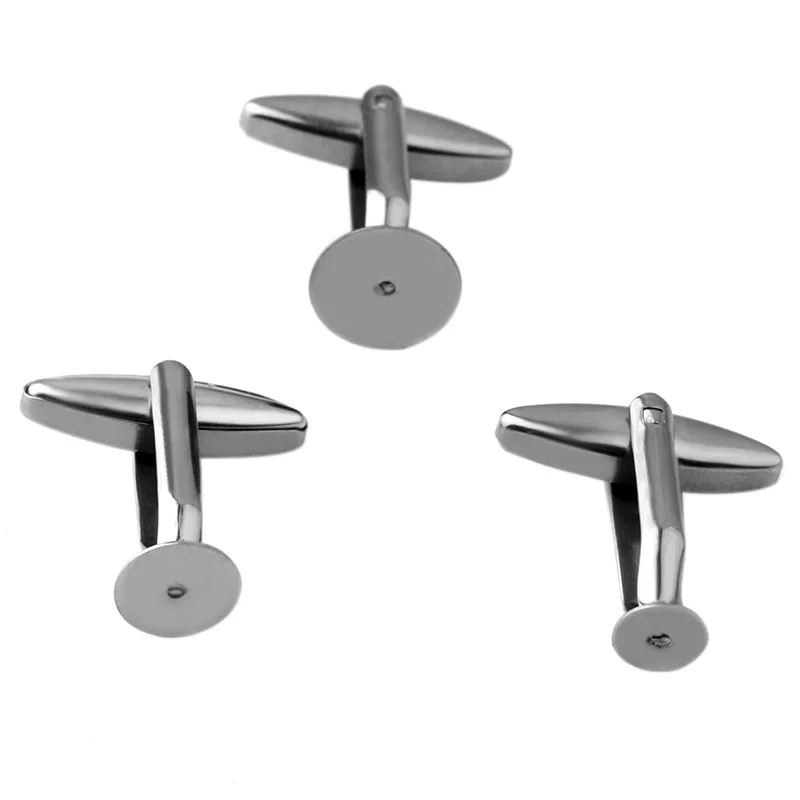 

( No Fade ) 6mm-12mm Stainless Steel flat pointed light surface gemstone base cufflinks