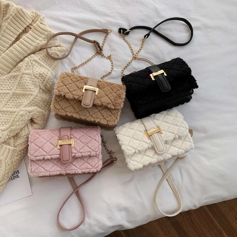 

BM9186 New style Korea newest pictures fashion lady retro faux fur handbag Winter christmas women plush shoulder messenger bag