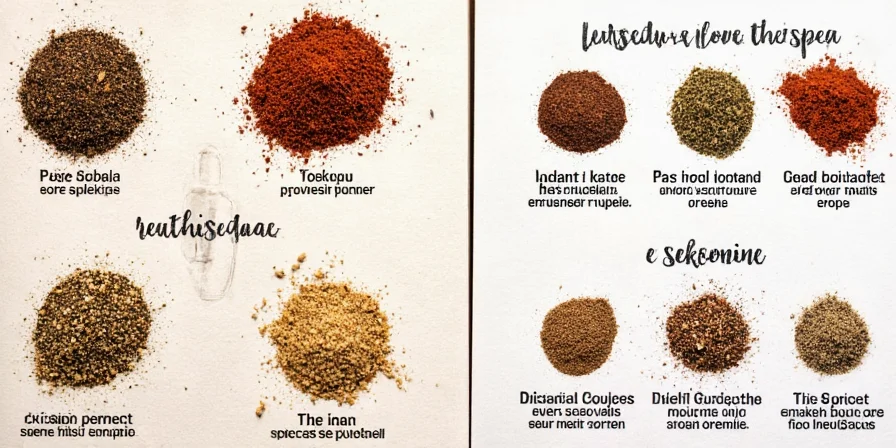 Different seasoning combinations in small bowls