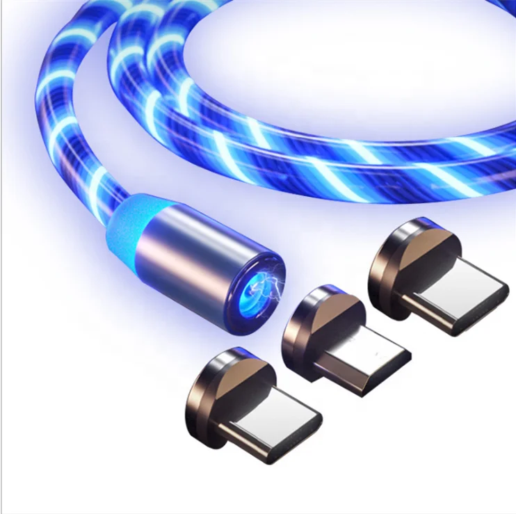 

LED Light Magnetic Data Cable 3-in-1 Round Magnetic Cable Data Transmission Cable