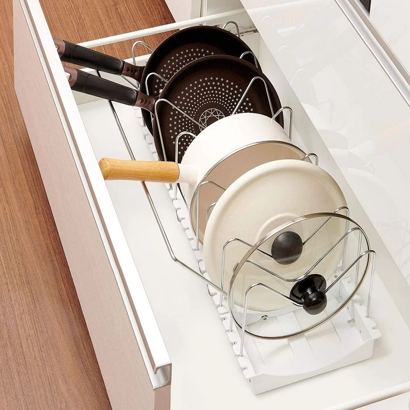 

Many compartment wire rack coffee cup and lid dispenser stainless steel kitchen storage rack multi-layer drainable pot lid rack