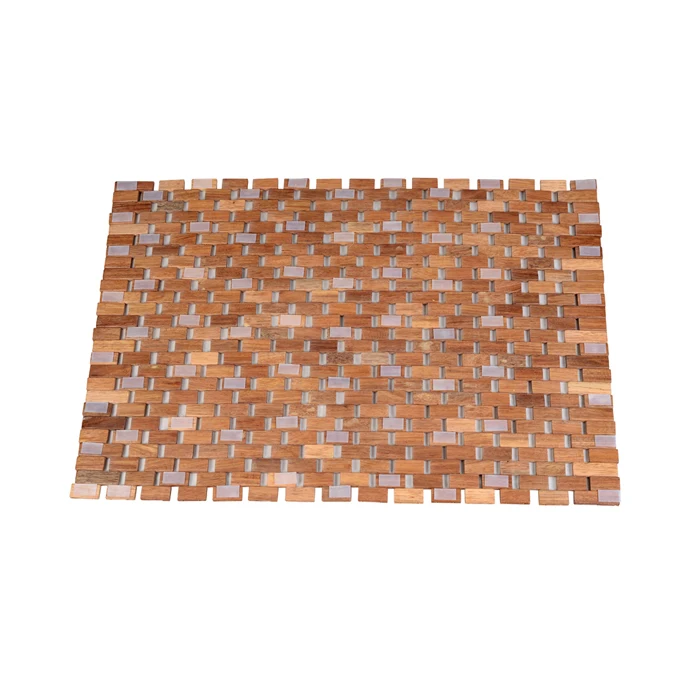 

Teak wood mat foldable & anti-slip waterproof bath mat, Teak wood color