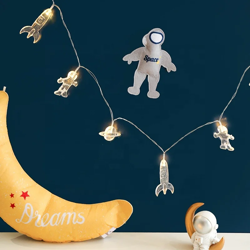 Kanlong 65inch 10L fairy light cute indoor battery powered acrylic space rocket spaceman string light for kids room decor