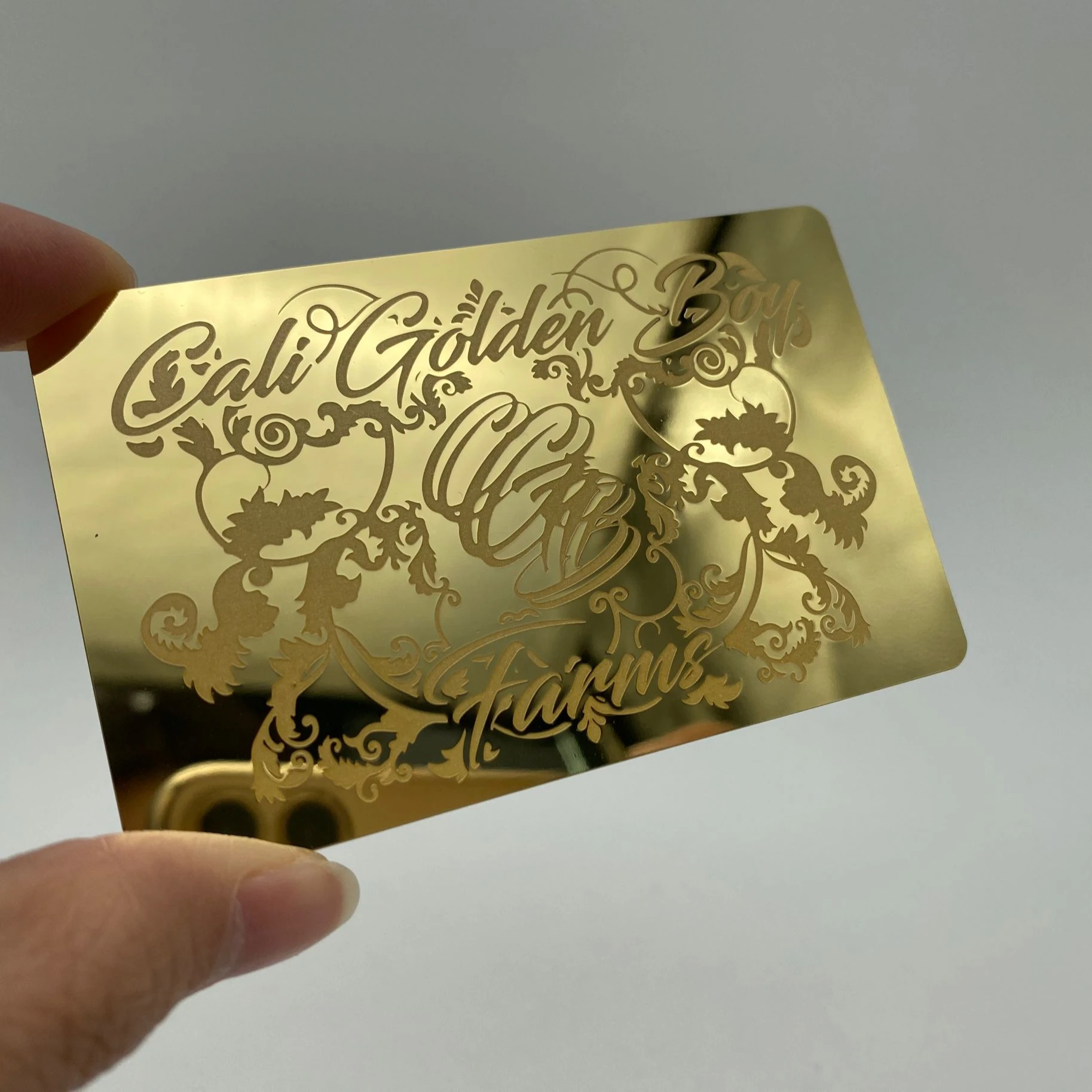 

DU mirror gold shiny steel metal cards, Cmyk or pantone