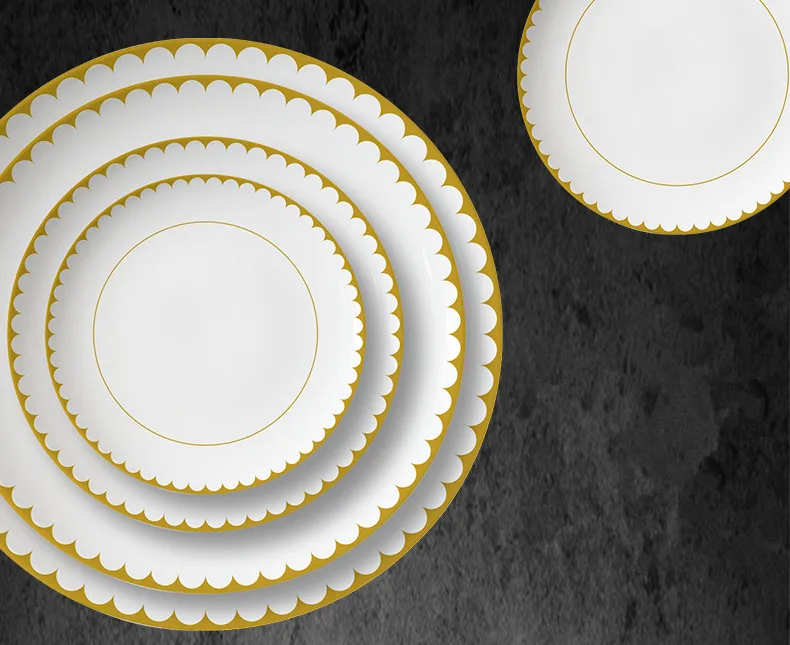 White Dining Plate Sets For Wedding Porcelain Plate With Gold Trim