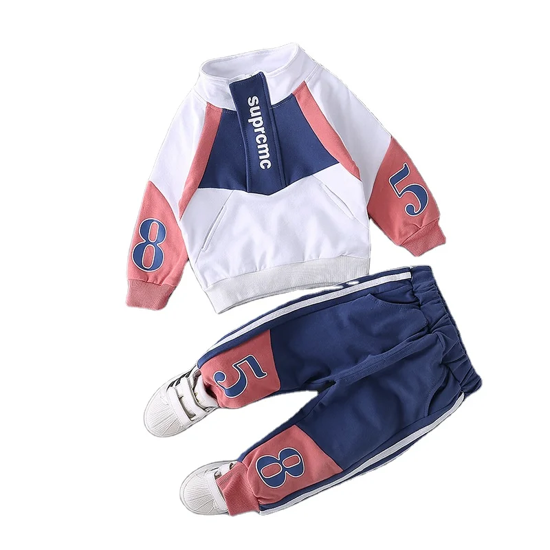 

20IHJ327 baby clothes set spring boys and girls color matching casual sweat suit long-sleeved two-piece, Customized color