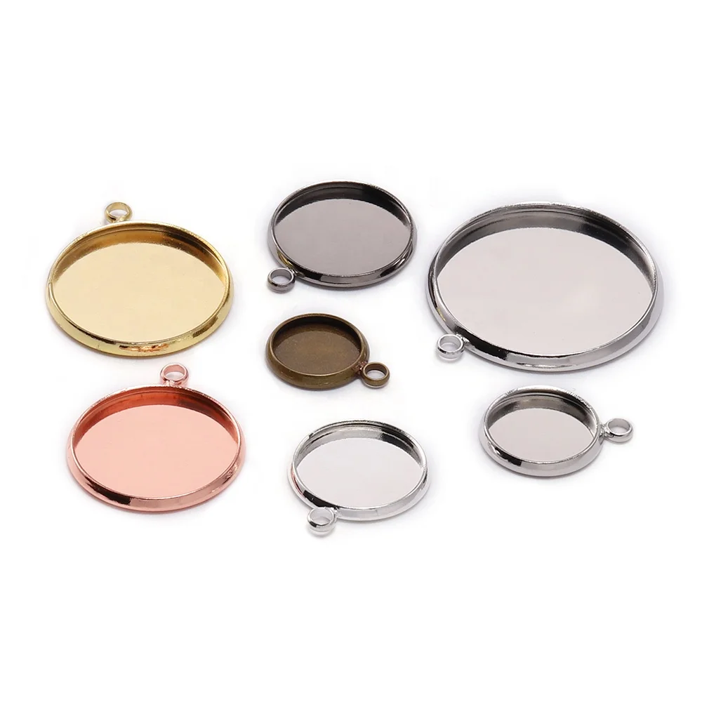 

20pcs/lot 10 12 16 mm Round Silver Cabochon Base Tray Bezels Blank Setting Supplies For Jewelry Making Findings Bracelet Pendant, As picture