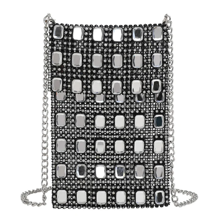 

Fancy Luxury Crystal Women Crossbody Shoulder Purse Handbag for Putting Cell Phone, Black, white