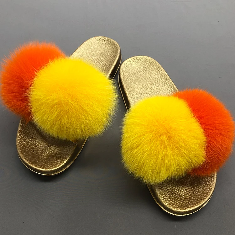 

Two big pom pom fur slides fluffy pom fur slides for women girls, Customized color