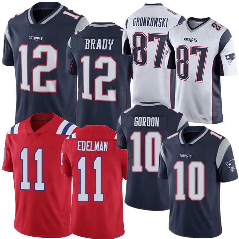 

12 Tom Brady jersey 87 Rob Gronkowski 11 Julian Edelman 10 Josh Gordon Football jerseys