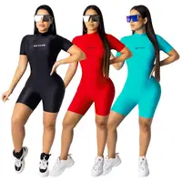 

Solid Colour Printed Letter fitness bodycon Women's Short Sleeve Playsuit SPort Tracksuit running yoga