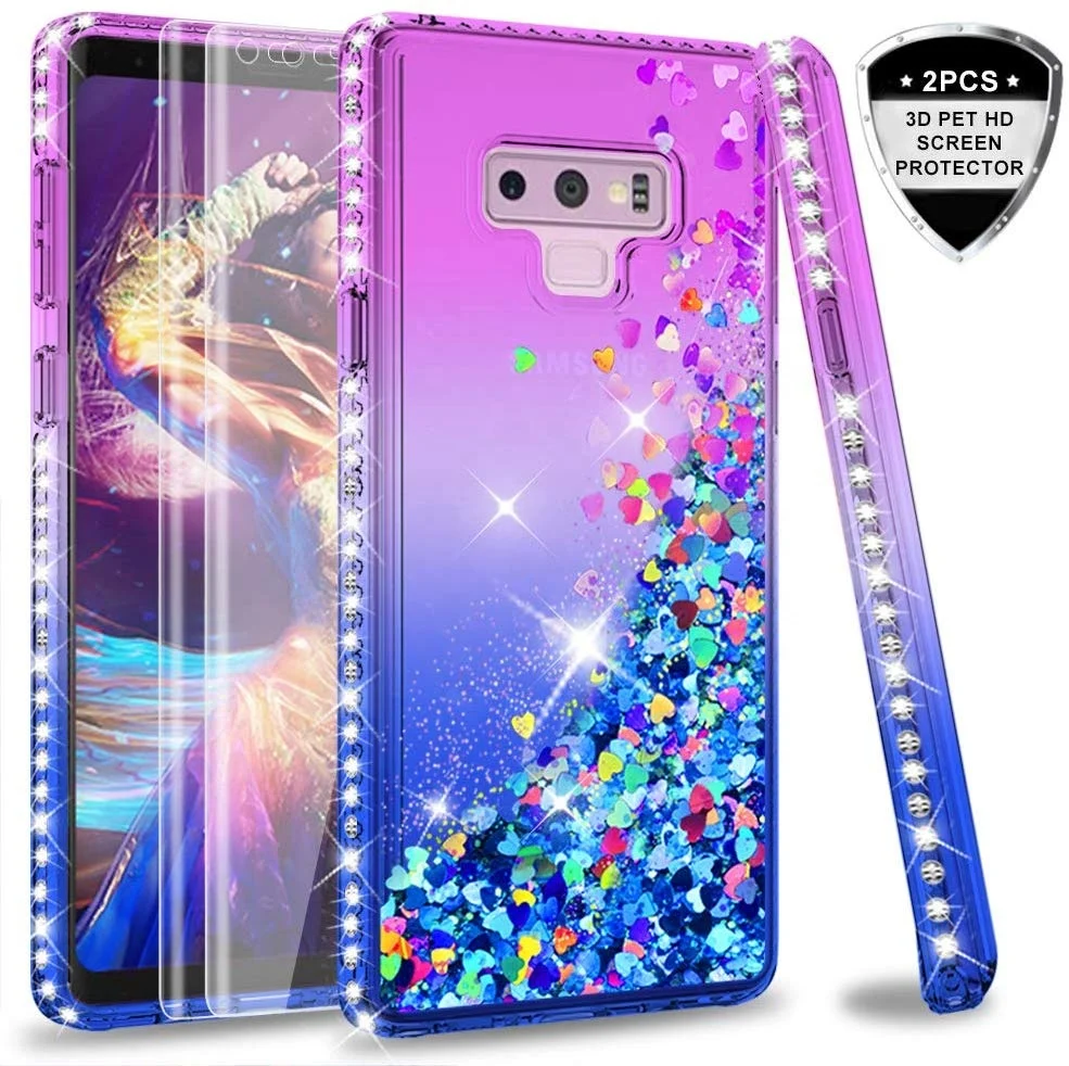 

LeYi luxury new phone case for samsung note 9 telephone accessories cover with tempered glass[2 Pack]