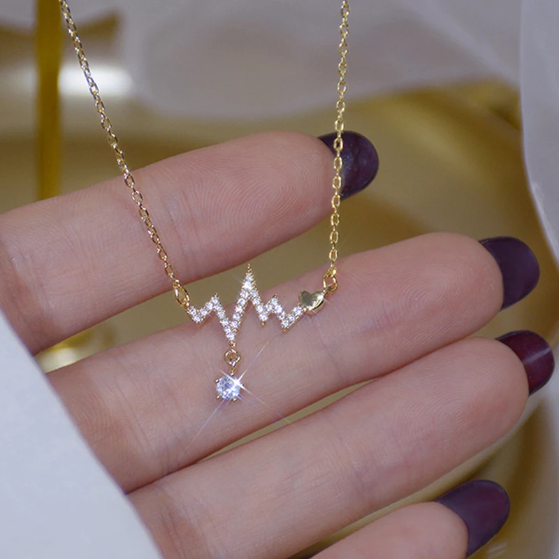 

Wholesale 925 Silver Fashional Female Pulse ECG Zircon Pendant Diamond Clavicle Necklace