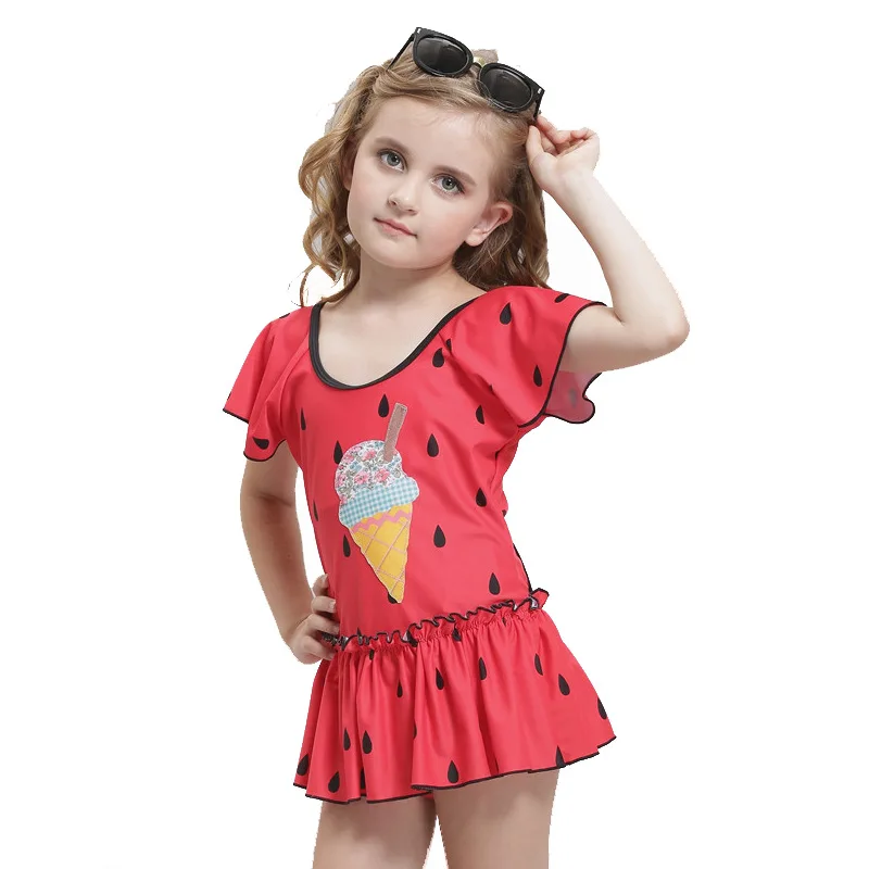 

2021 Cute Girl Ice Cream Print Swimsuit Skirt Swim Wear Kids Swimwear Toddler Bikini 2 3 4 5 6 7 8 9 10 11 12 Years Old