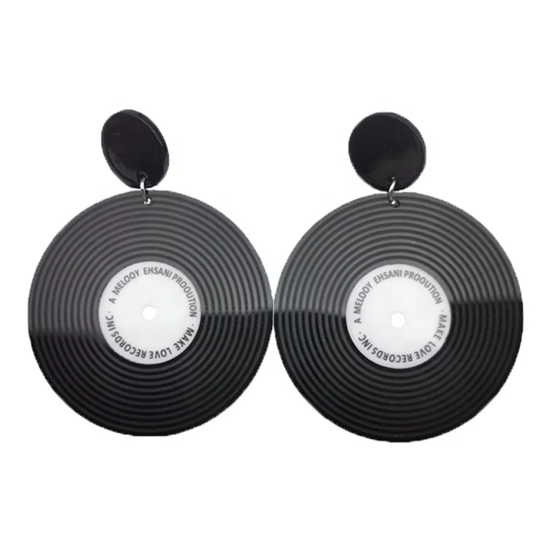 

Vintage DJ Vinyl Record Acrylic Earrings For Women Personality Transparent Circle CD Dangle Earrings