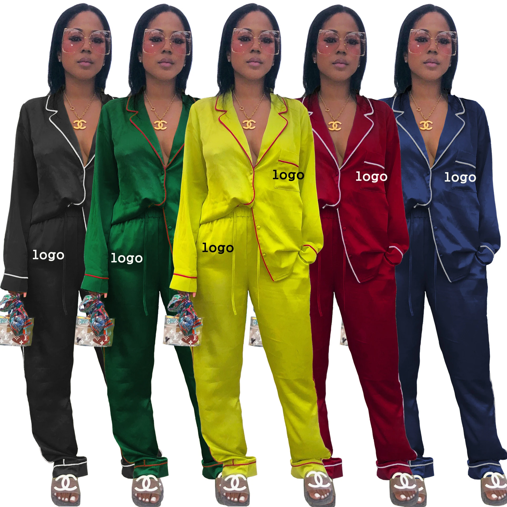 

2021 long sleeve mommy and me two piece pajamas seticeo women silk pajama sets