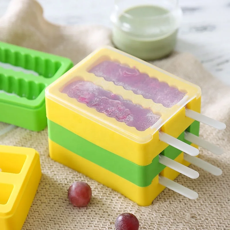 

BPA Free Eco-friendly Homemade Colorful Silicone Ice Pop Mold with Lid, Green & yellow & any pantone color available