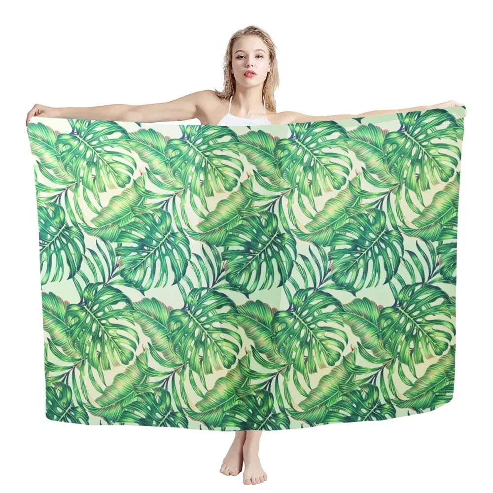 

Tropical Leaves Jungle Monstera Leaf Hawaii Sarong Beach Swimsuit Wrap Plus Size Cover up Pareo Sarong Bikini Wrap Skirt, Customized color