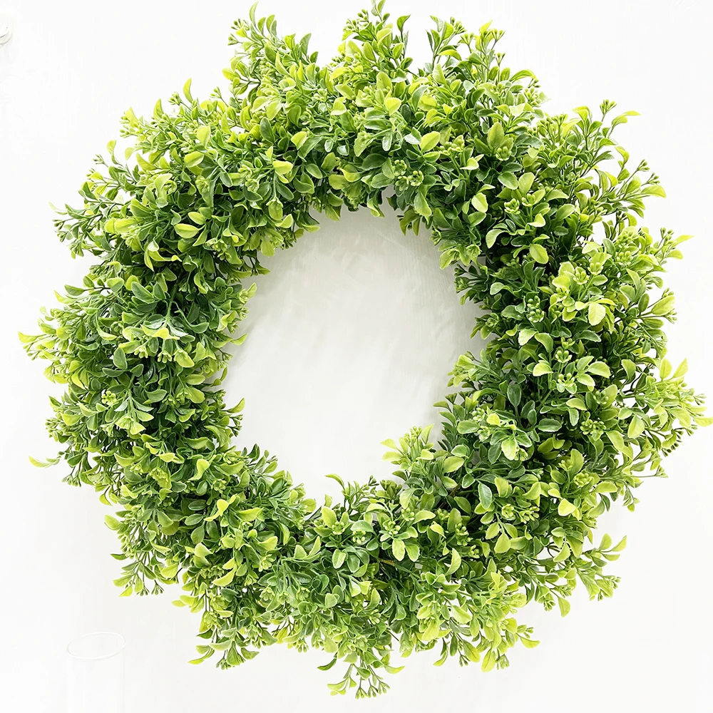 

Spring full artificial wreath green leaves wreath for front door garden fence wall decor simulate foliage wreath artificial, Green and other customized...