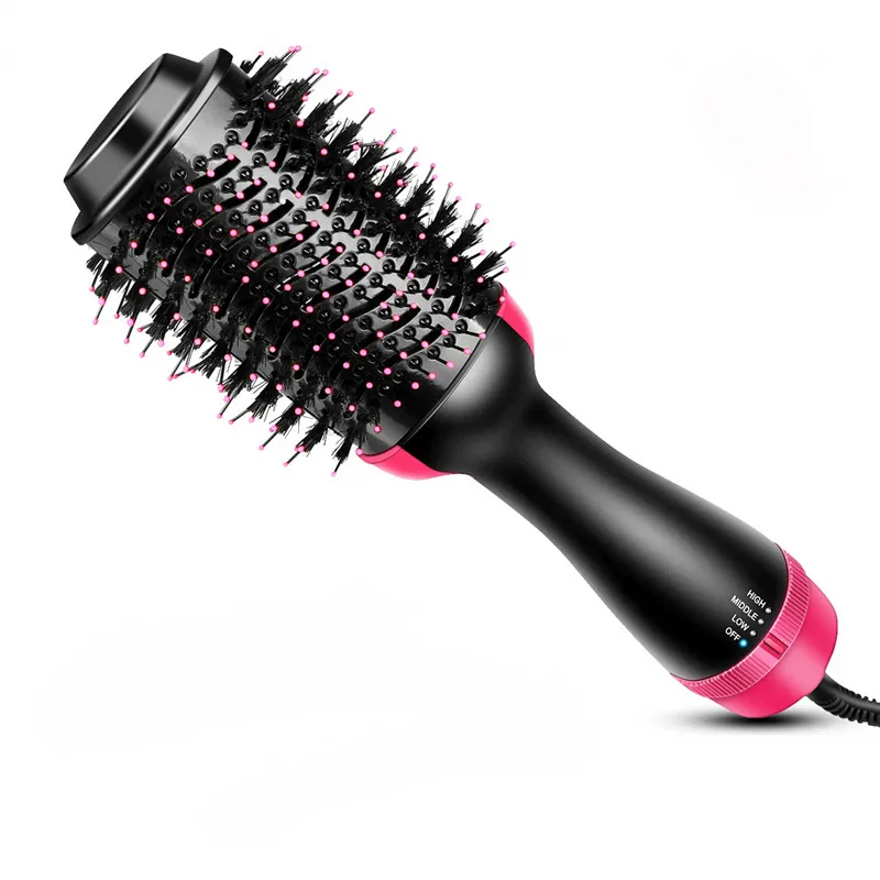 

Professional Stylishing Hair Straightening Curling Dryer Hot Air Comb Hair Blower Brush, Pink/black