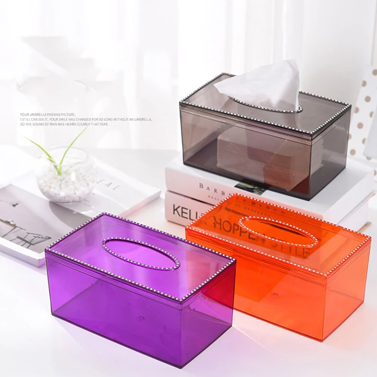 
Customized colorful transparent cuboid design acrylic household paper box tissue box 