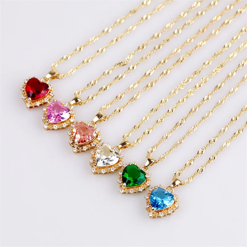 

Heart Crystal Emerald Pendant Necklace For Women Wholesale Valentine's Day Mother 's day Jewelry Gift