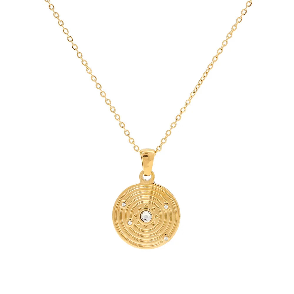 

Geometric Round Zircon Paved Necklace Stainless Steel Concentric Circle Pendant Necklace for Party