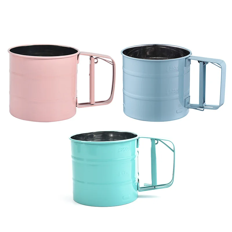 

2021 hot sale baking equipment kitchen tools stainless steel material single layer manual mesh cup flour sieve