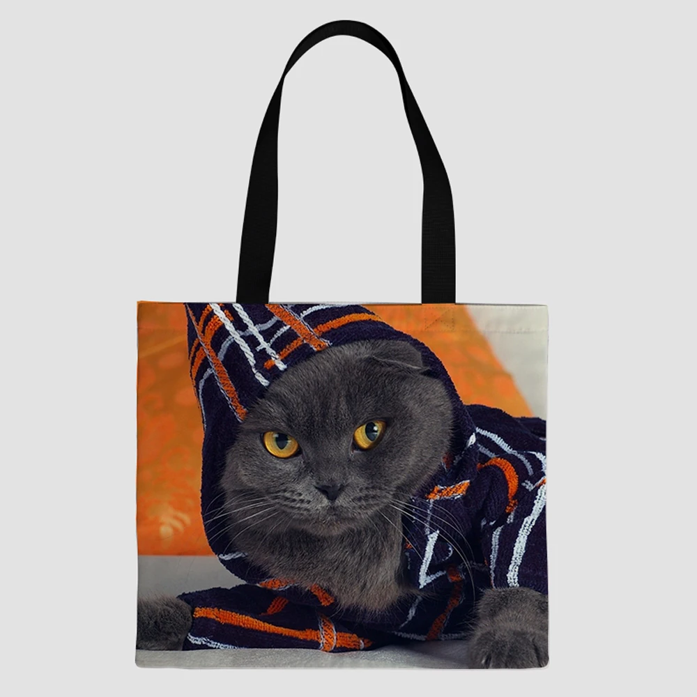 

custom canvas cat image tote folding direct sales polyester promotional shopping bag