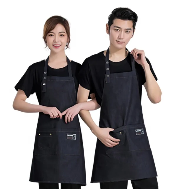 

SunYue Black Cowboy Apron Barber Denim Apron Coffee Shop Restaurant Chef Work Custom, Can be customized